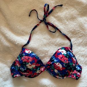 Xhilaration Floral Print Swim Blue & Red Pushup Bikini Top Size L